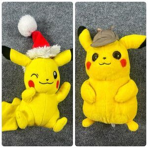 Pokemon DETECTIVE PIKACHU  12” Movie Stuffed Plush/ Santa Hat Pikachu PAIR